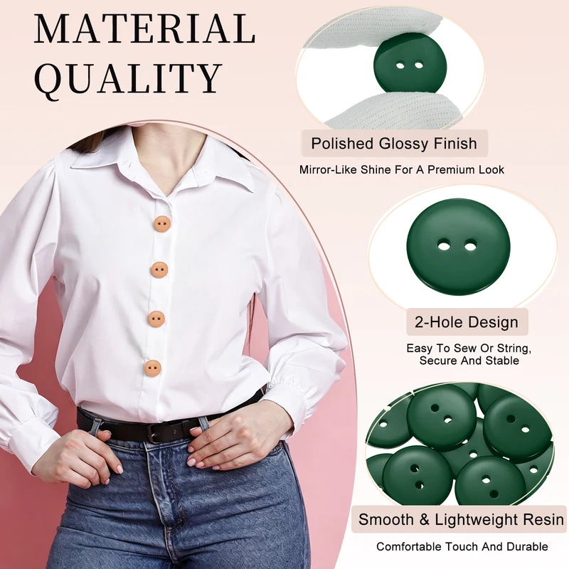 16 Pcs 20mm Resin Sewing Buttons, 2 Hole for Sewing Coats Shirts, Dark Green