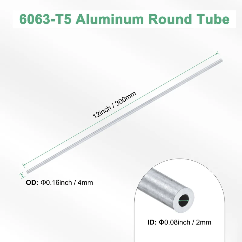 1-Pack 6063 Aluminum Round Tube, 2mmx4mm(IDxOD) 300mm Length Straight Tubing