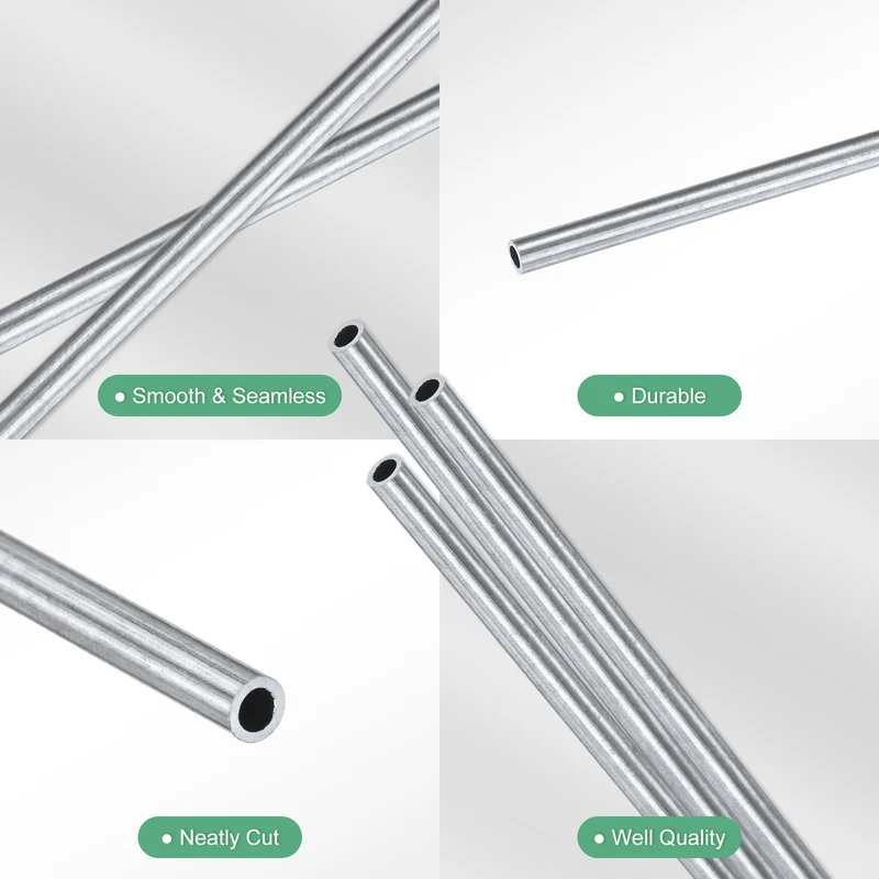 3-Pack 6063 Aluminum Round Tube, 2mmx3mm(IDxOD) 300mm Length Straight Tubing