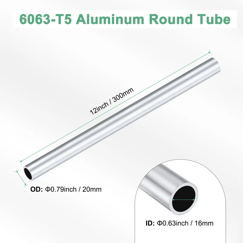 1-Pack 6063 Aluminum Round Tube, 16mmx20mm(IDxOD) 300mm Length Straight Tubing