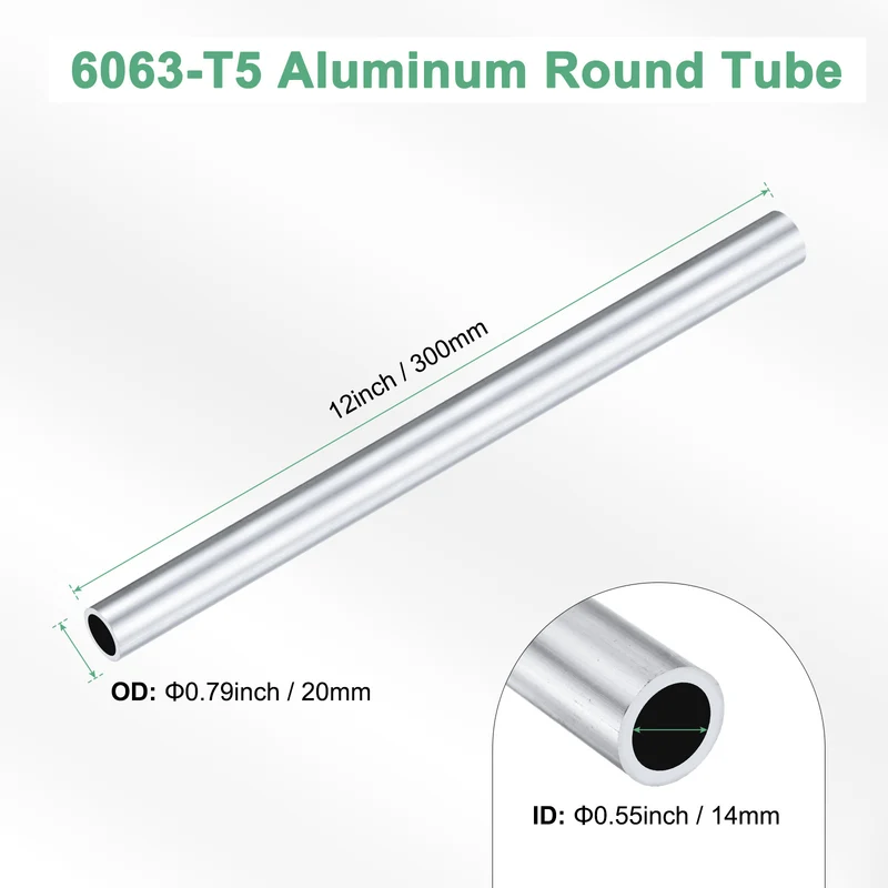 1-Pack 6063 Aluminum Round Tube, 14mmx20mm(IDxOD) 300mm Length Straight Tubing