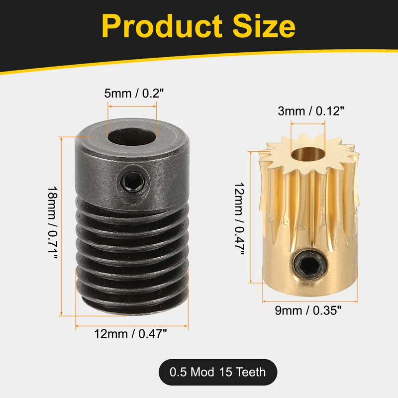 Worm Gear Set 0.5 Module 15:1 Reduction Rate(Gear-3mm Bore, Rod 5mm Bore)
