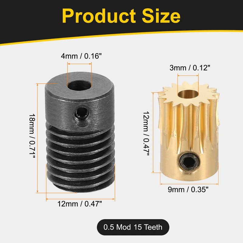 Worm Gear Set 0.5 Module 15:1 Reduction Rate(Gear-3mm Bore, Rod 4mm Bore)