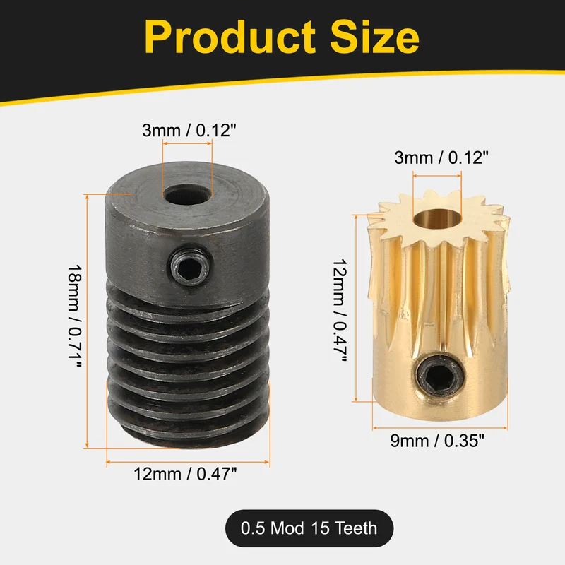 Worm Gear Set 0.5 Module 15:1 Reduction Rate(Gear-3mm Bore, Rod 3mm Bore)