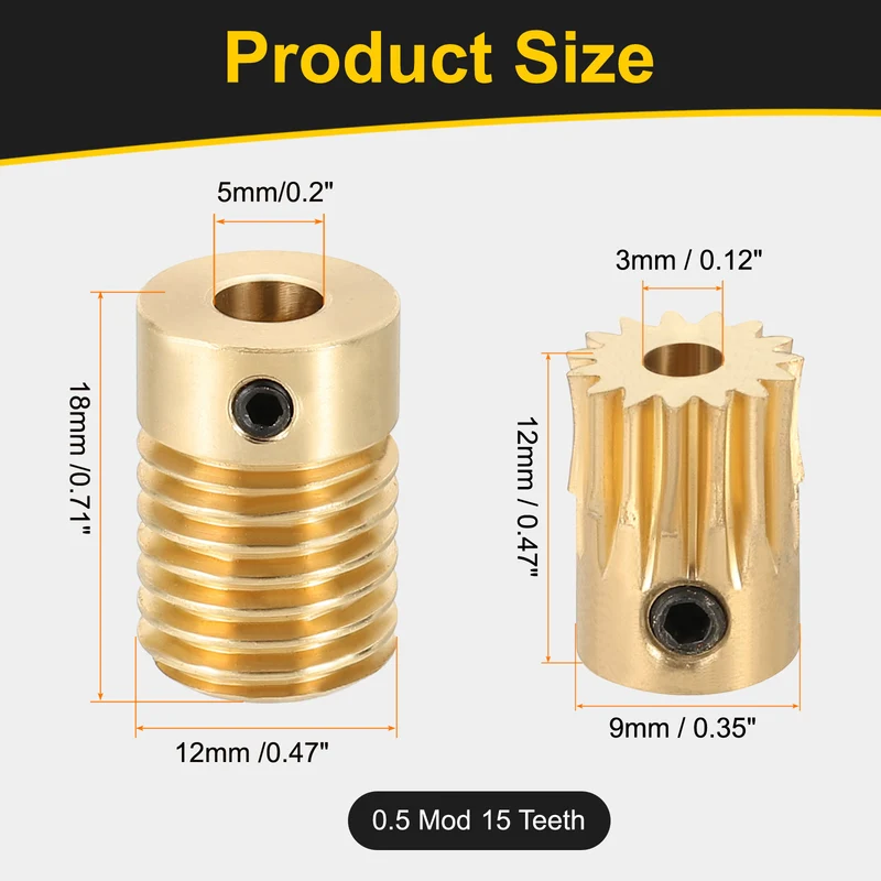 Worm Gear Set 0.5 Module 15:1 Reduction Rate(Gear-3mm Bore, Rod 5mm Bore)