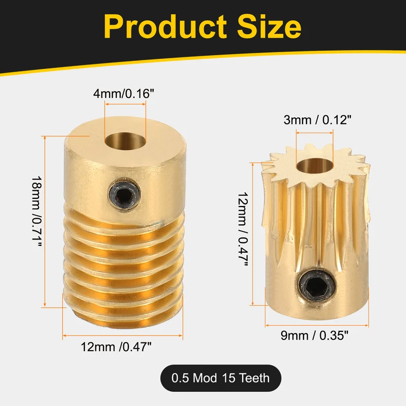 Worm Gear Set 0.5 Module 15:1 Reduction Rate(Gear-3mm Bore Rod 4mm Bore)