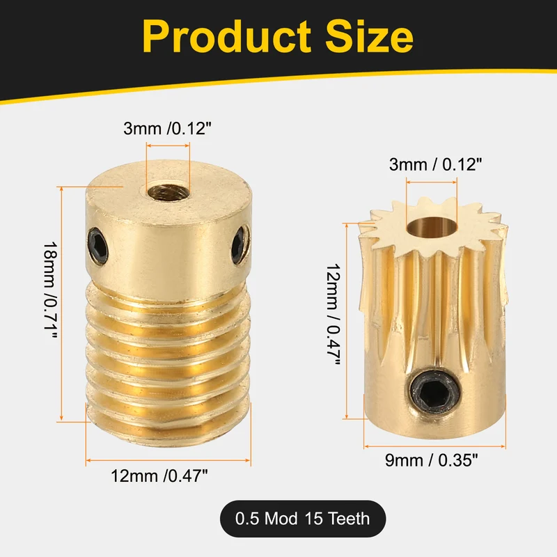 Worm Gear Set 0.5 Module 15:1 Reduction Rate(Gear-3mm Bore, Rod 3mm Bore)