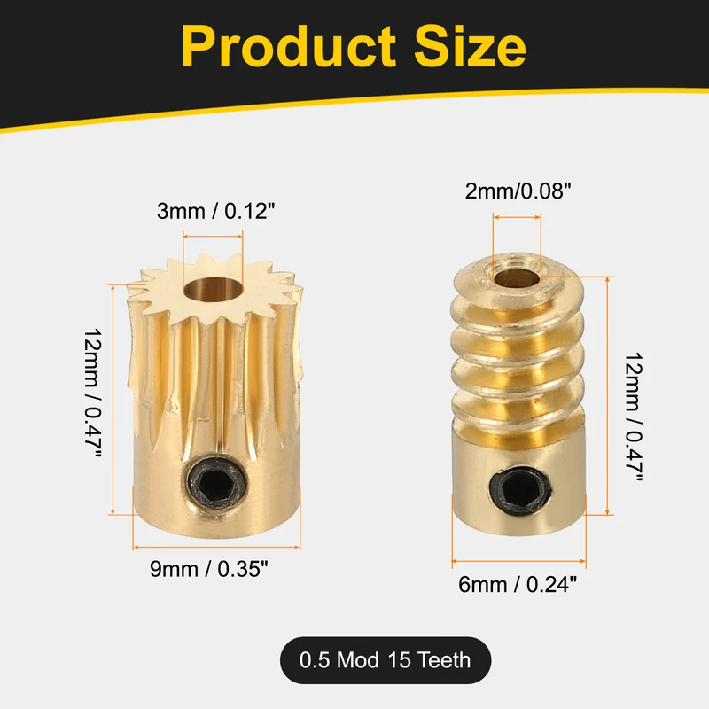 Worm Gear Set 0.5 Module 15:1 Reduction Rate(Gear-3mm Bore, Rod 2mm Bore)