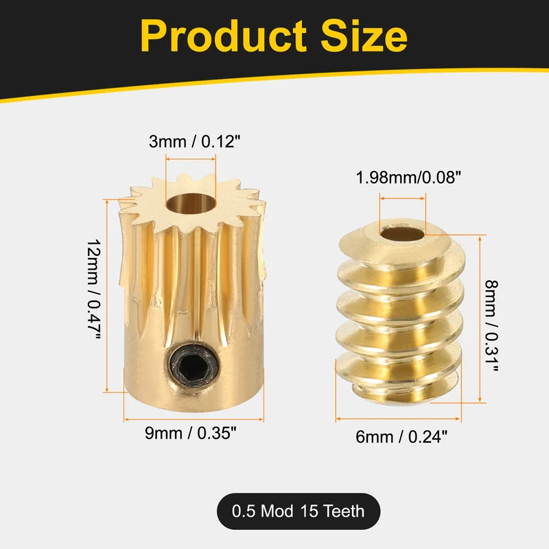 Worm Gear Set 0.5 Module 15:1 Reduction Rate(Gear-3mm Bore, Rod 1.98mm Bore)