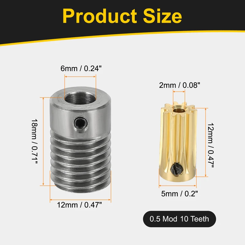 Worm Gear Set 0.5 Module 10:1 Reduction Rate(Gear-2mm Bore, Rod 6mm Bore)