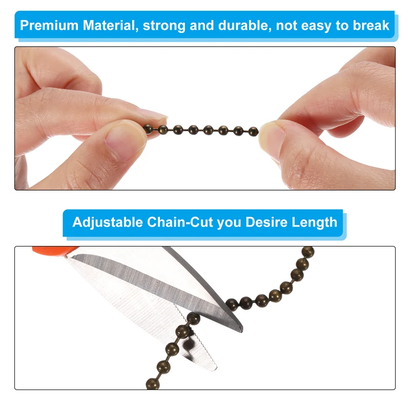 30cm Ceiling Fan Pull Chain Set, 4Pcs Lighting Fan Beaded Ball Pull Chain Extender with Connector Moon and Sun Pendant Extension, Bronze