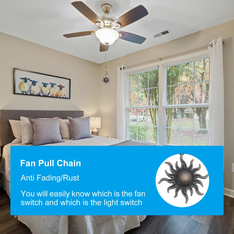 30cm Ceiling Fan Pull Chain Set, 4Pcs Lighting Fan Beaded Ball Pull Chain Extender with Connector Moon and Sun Pendant Extension, Bronze