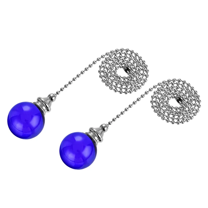 Ceiling Fan Pull Chain, 20 Inch Fan Pull Chain Ornament Extension Lighting Accessories, 30mm Crystal Ball Pendant, Blue 2Pcs