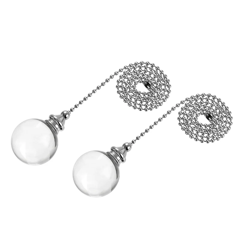 Ceiling Fan Pull Chain, 20 Inch Fan Pull Chain Ornament Extension Lighting Accessories, 30mm Crystal Ball Pendant, Clear 2Pcs