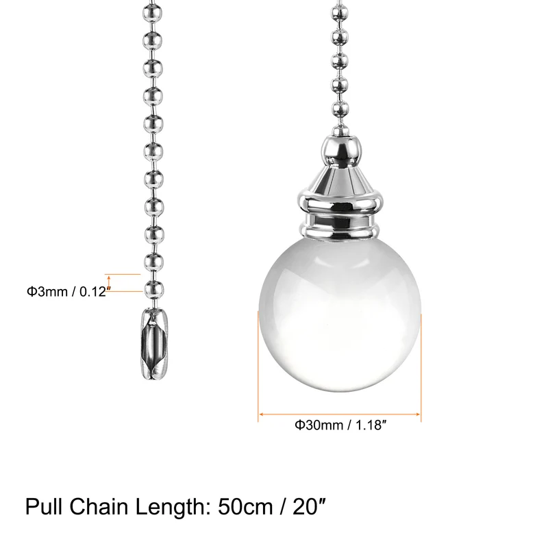 20 Inch Ceiling Fan Pull Chain Ornament 30mm Crystal Ball Pendant Clear