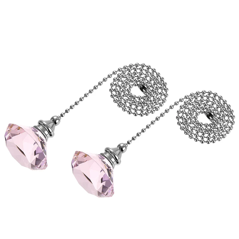 20 Inch Ceiling Fan Pull Chain Extension Crystal Diamond Pendant Pink 2Pcs