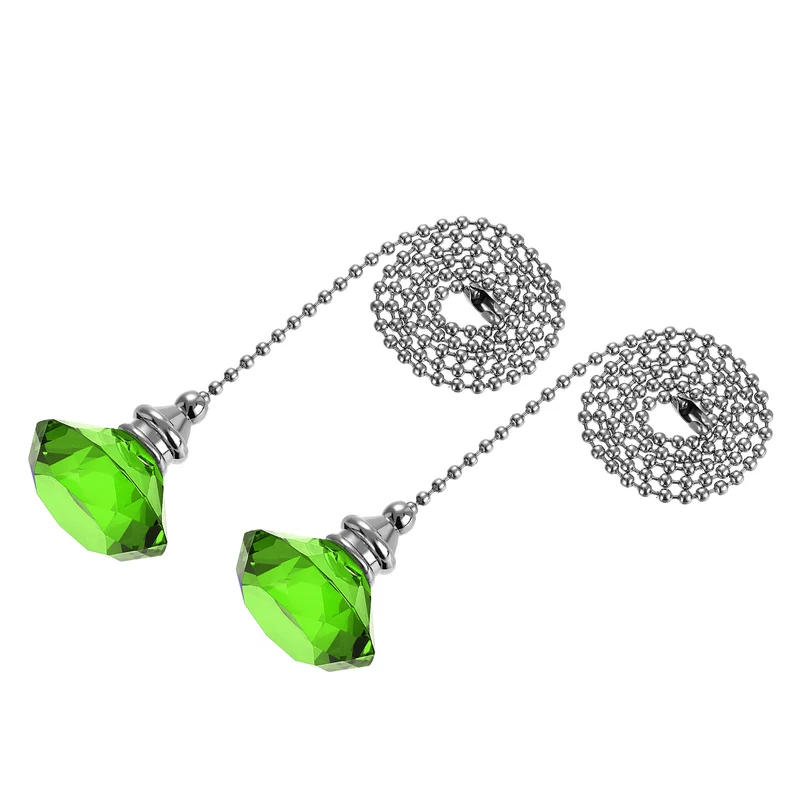 20 Inch Ceiling Fan Pull Chain Extension Crystal Diamond Pendant Green 2Pcs