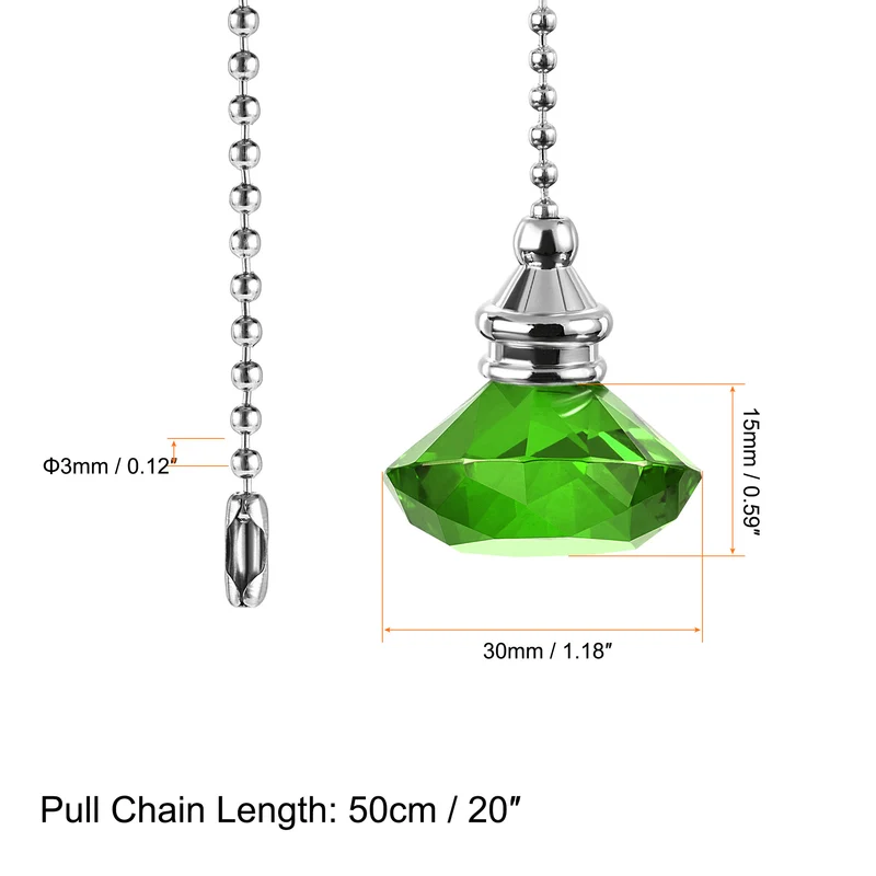20 Inch Ceiling Fan Pull Chain Extension Crystal Diamond Pendant Green 2Pcs