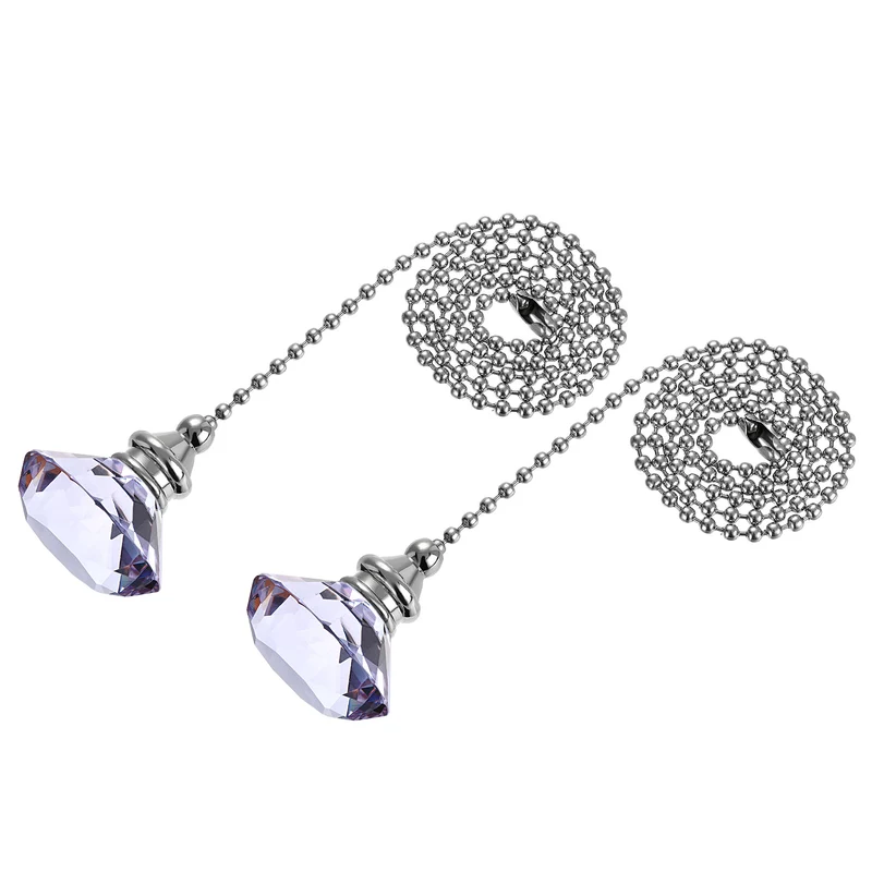 20 Inch Ceiling Fan Pull Chain, Decorative Crystal Fan Pull Chain Ornament Extension, 3mm Diameter Beaded Diamond Pendant, Purple 2Pcs