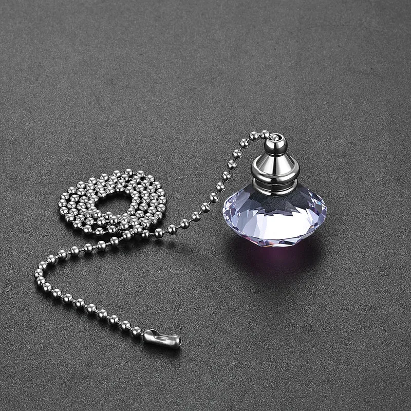 20 Inch Ceiling Fan Pull Chain, Decorative Crystal Fan Pull Chain Ornament Extension, 3mm Diameter Beaded Diamond Pendant, Purple 2Pcs