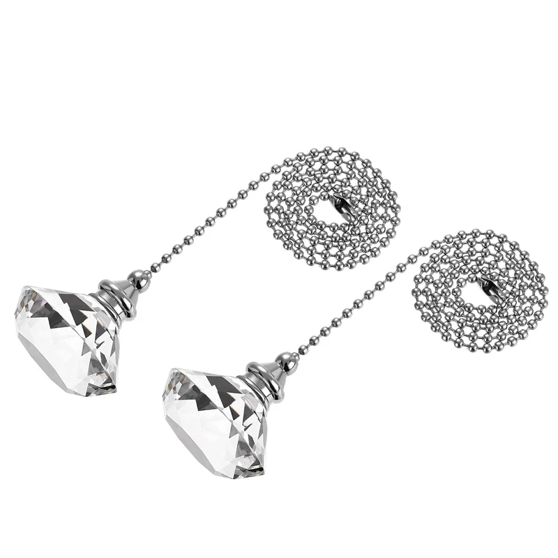 20 Inch Ceiling Fan Pull Chain, Decorative Crystal Fan Pull Chain Ornament Extension, 3mm Diameter Beaded Diamond Pendant, Clear 2Pcs