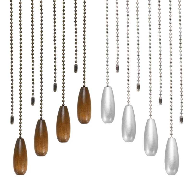 8 Pcs Wooden Ceiling Fan Pull Chain Extender, 13 Inch Silver/Walnut