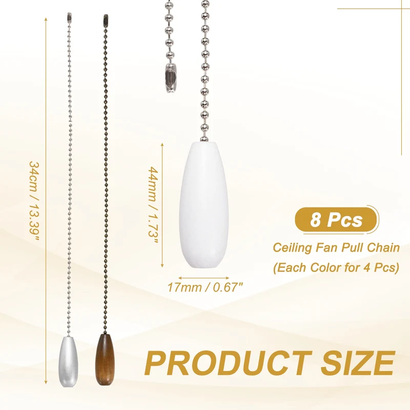 8 Pcs Wooden Ceiling Fan Pull Chain Extender, 13 Inch Silver/Walnut
