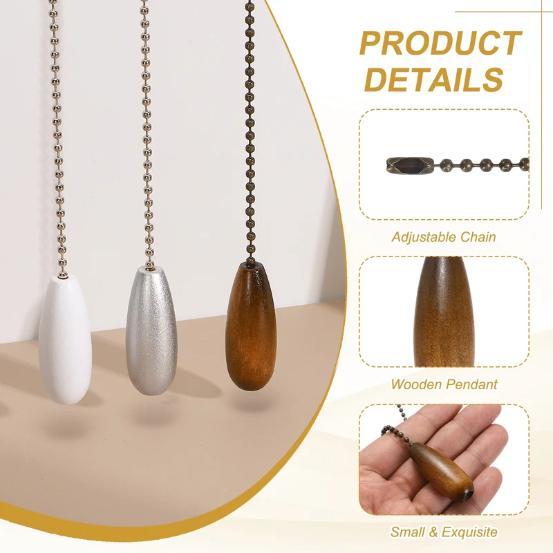 8 Pcs Wooden Ceiling Fan Pull Chain Extender, 13 Inch Silver/Walnut