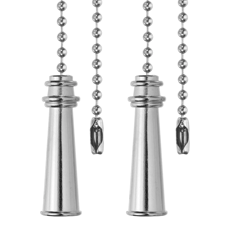 2Pcs 13.2" Alloy Ceiling Fan Pull Chain Tower Pendant, Silver Tone