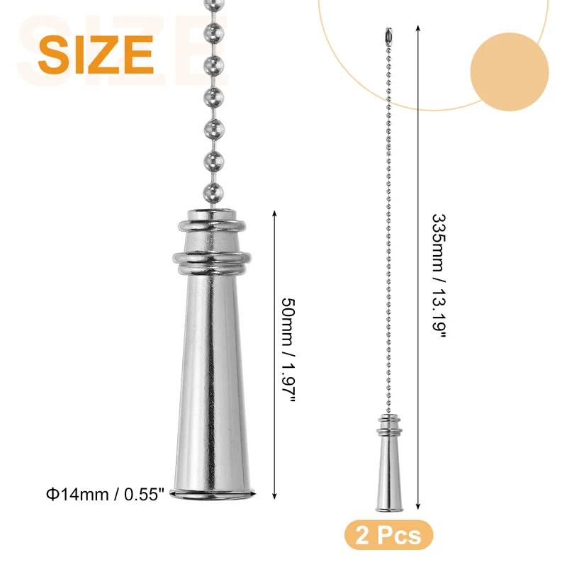 2Pcs 13.2" Alloy Ceiling Fan Pull Chain Tower Pendant, Silver Tone