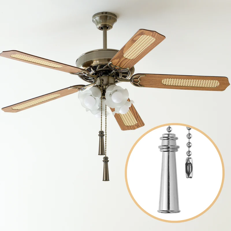 2Pcs 13.2" Alloy Ceiling Fan Pull Chain Tower Pendant, Silver Tone
