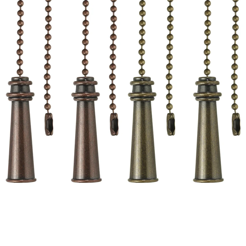 4Pcs 13.2" Alloy Ceiling Fan Pull Chain Tower Pendant, Bronze/Red Bronze
