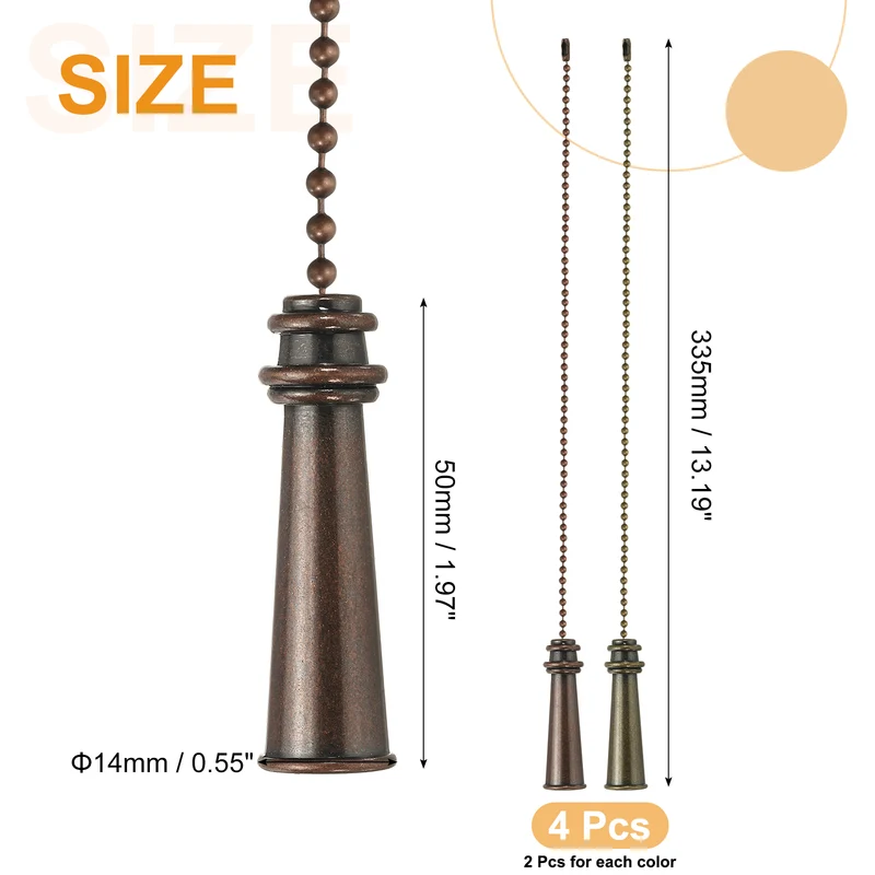4Pcs 13.2" Alloy Ceiling Fan Pull Chain Tower Pendant, Bronze/Red Bronze