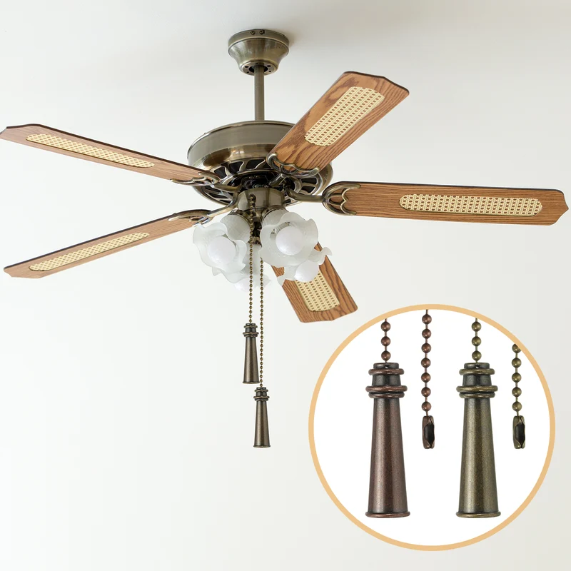 4Pcs 13.2" Alloy Ceiling Fan Pull Chain Tower Pendant, Bronze/Red Bronze