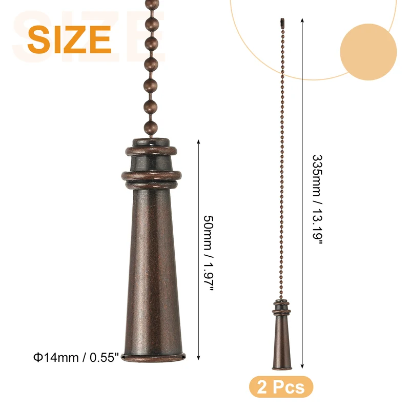 2Pcs 13.2" Alloy Ceiling Fan Pull Chain Tower Pendant, Red Bronze