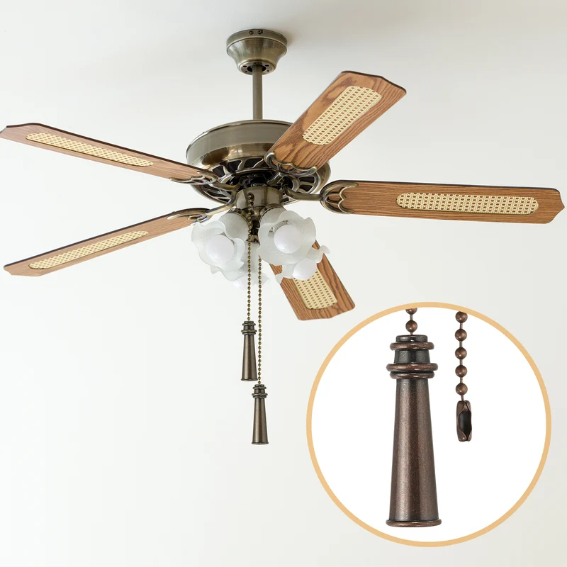 2Pcs 13.2" Alloy Ceiling Fan Pull Chain Tower Pendant, Red Bronze