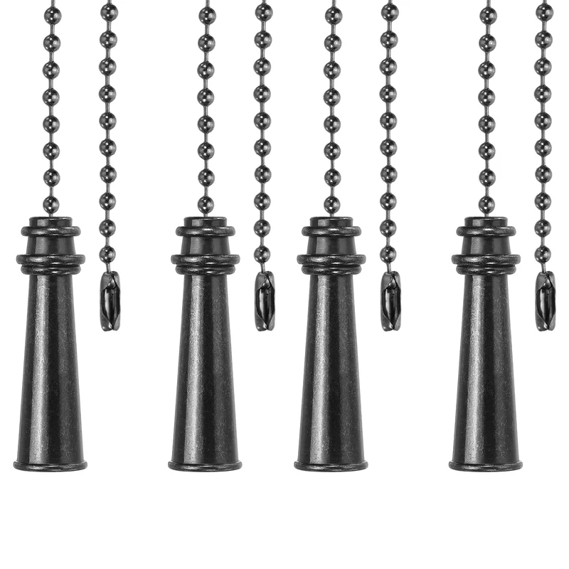 4Pcs 13.2" Alloy Ceiling Fan Pull Chain Tower Pendant, Black