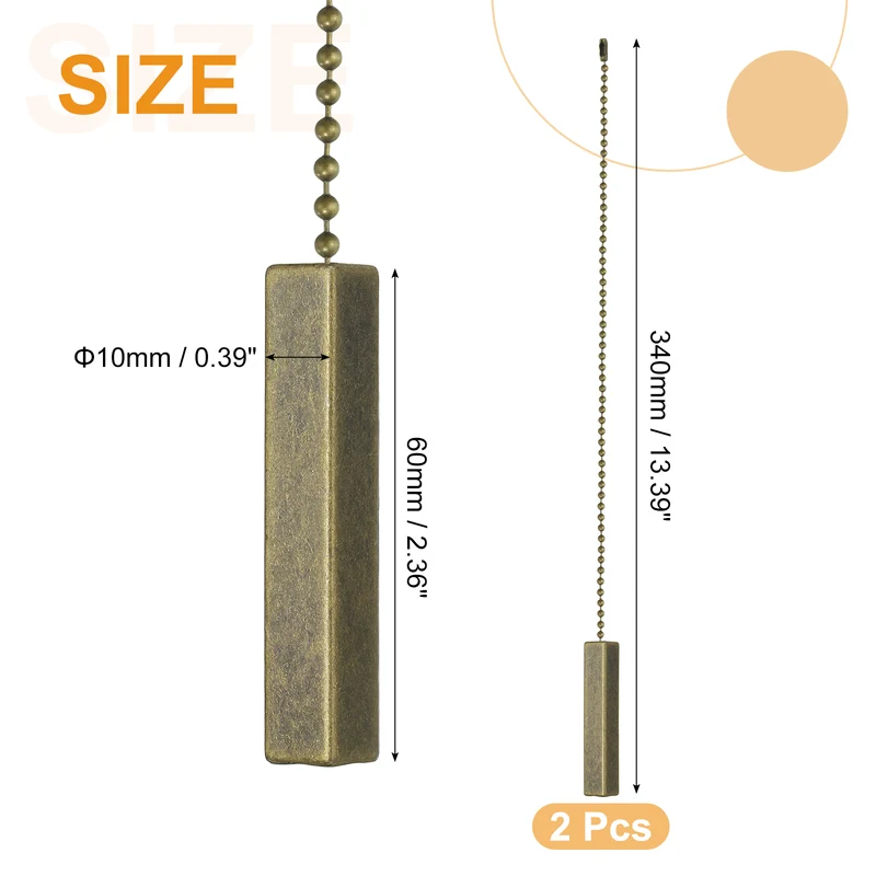 2Pcs 13.4" Alloy Ceiling Fan Pull Chain Square Pendant, Bronze