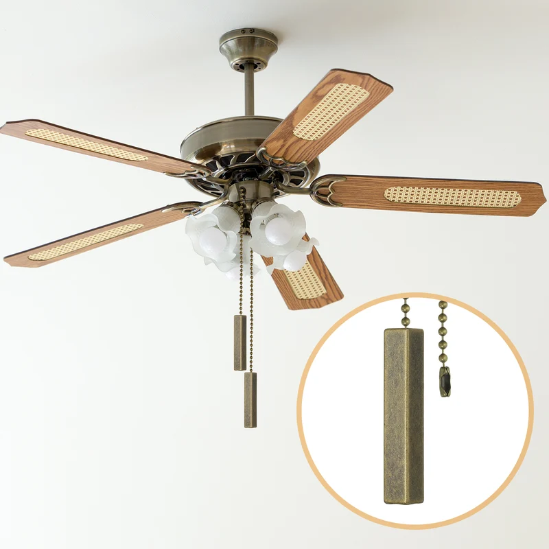 2Pcs 13.4" Alloy Ceiling Fan Pull Chain Square Pendant, Bronze