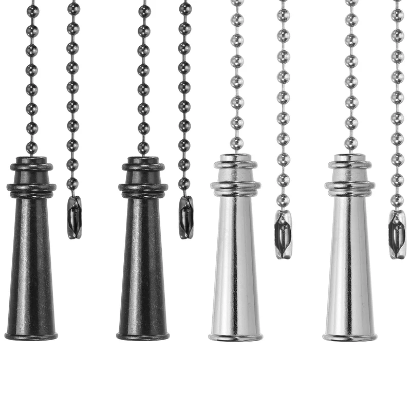 4Pcs 13.2" Alloy Ceiling Fan Pull Chain Tower Pendant, Black/Silver