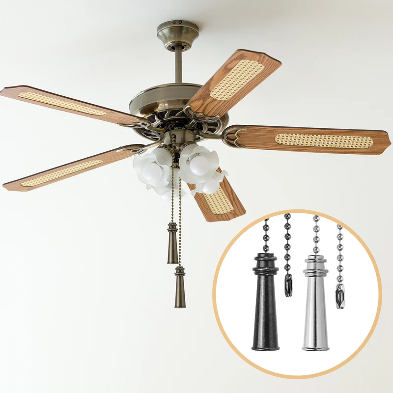 4Pcs 13.2" Alloy Ceiling Fan Pull Chain Tower Pendant, Black/Silver