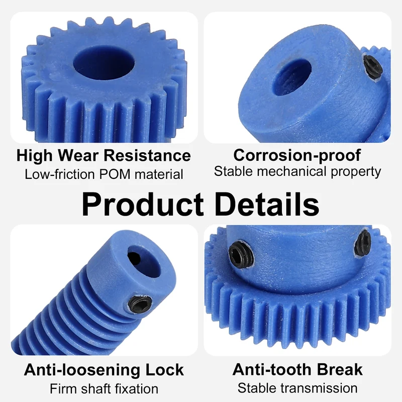2Set POM Worm Gear Set 0.5M 40:1 Reduction Ratio Gear 5mm Bore Rod 5mm Bore