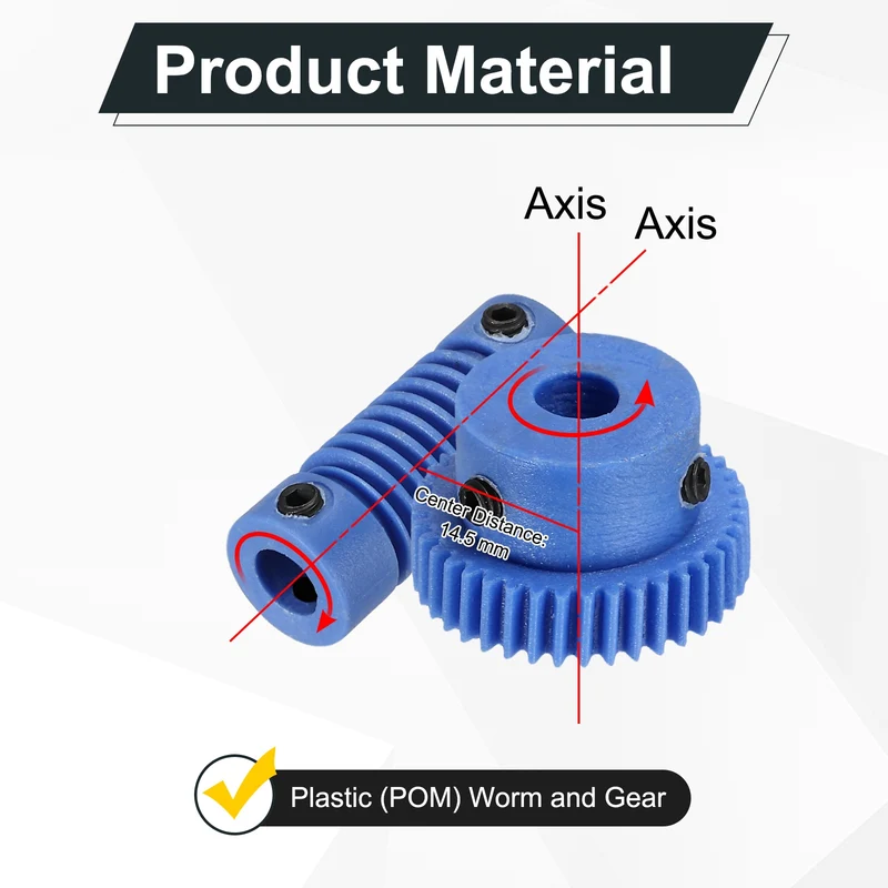 2Set POM Worm Gear Set 0.5M 40:1 Reduction Ratio Gear 5mm Bore Rod 5mm Bore