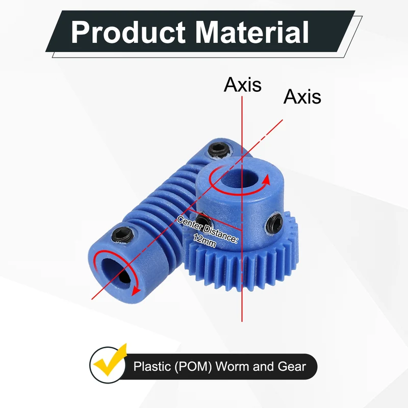 3Set POM Worm Gear Set 0.5M 30:1 Reduction Ratio Gear 5mm Bore Rod 5mm Bore