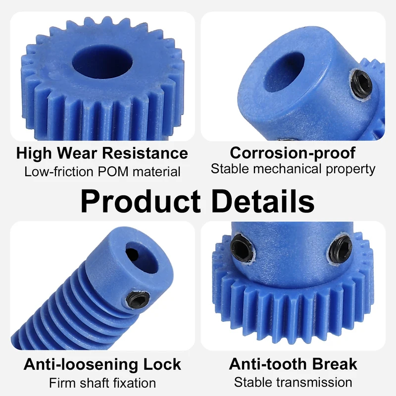 2Set POM Worm Gear Set 0.5M 30:1 Reduction Ratio Gear 5mm Bore Rod 5mm Bore