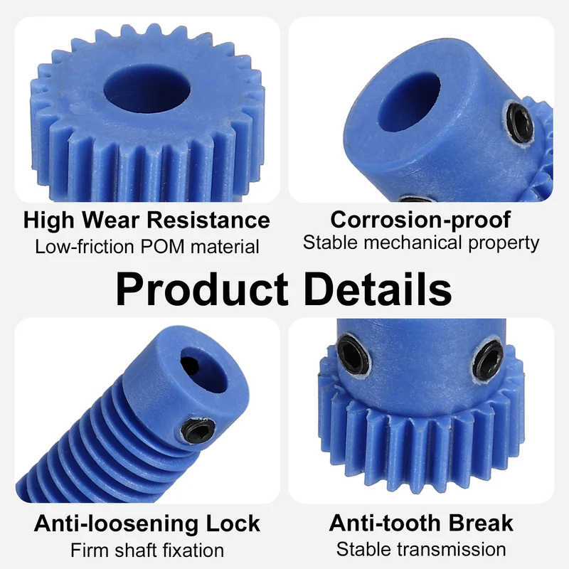 3Set POM Worm Gear Set 0.5M 25:1 Reduction Ratio Gear 5mm Bore Rod 5mm Bore