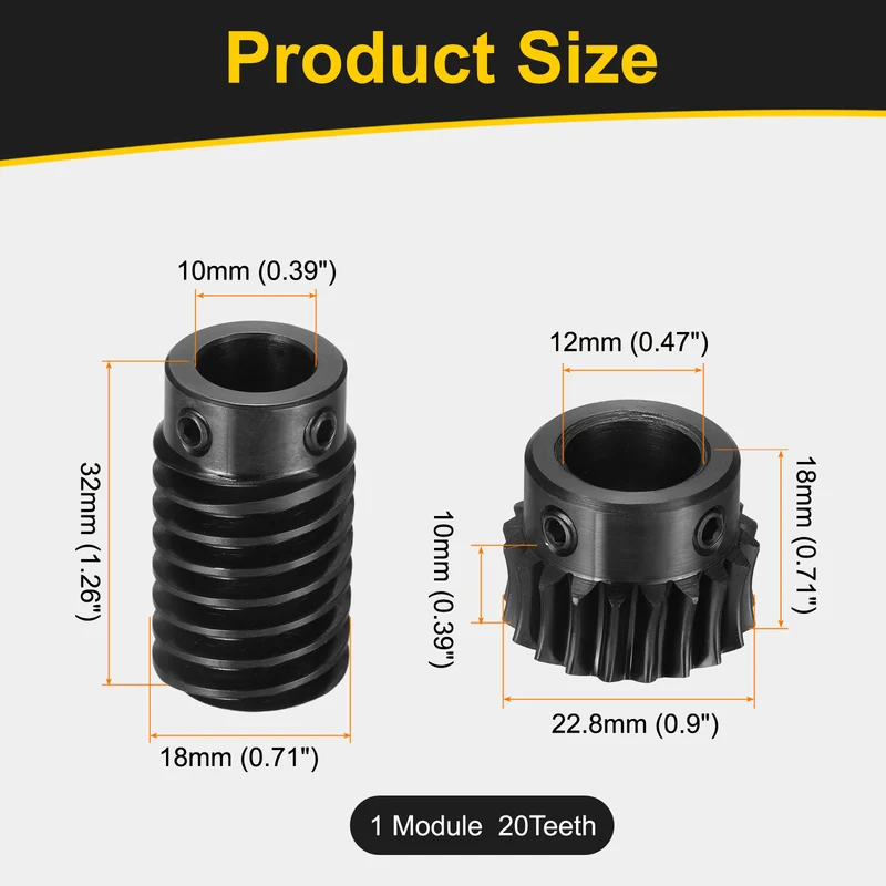 Worm Gear Set 1 Module 1:20 Reduction Rate(Gear-12mm Bore, Rod 10mm Bore)