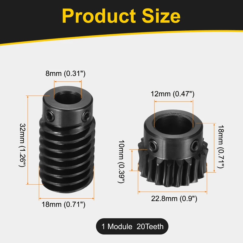 Worm Gear Set 1 Module 1:20 Reduction Rate(Gear-12mm Bore, Rod 8mm Bore)