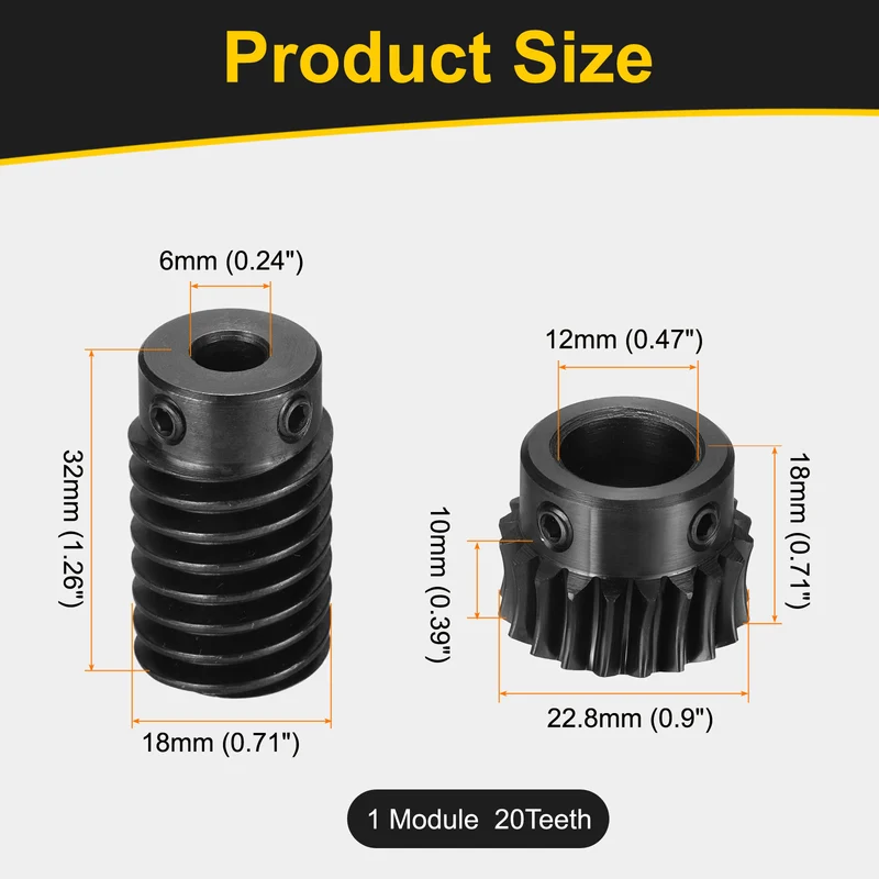 Worm Gear Set 1 Module 1:20 Reduction Rate(Gear-12mm Bore, Rod 6mm Bore)