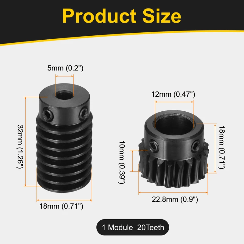 Worm Gear Set 1 Module 1:20 Reduction Rate(Gear-12mm Bore, Rod 5mm Bore)